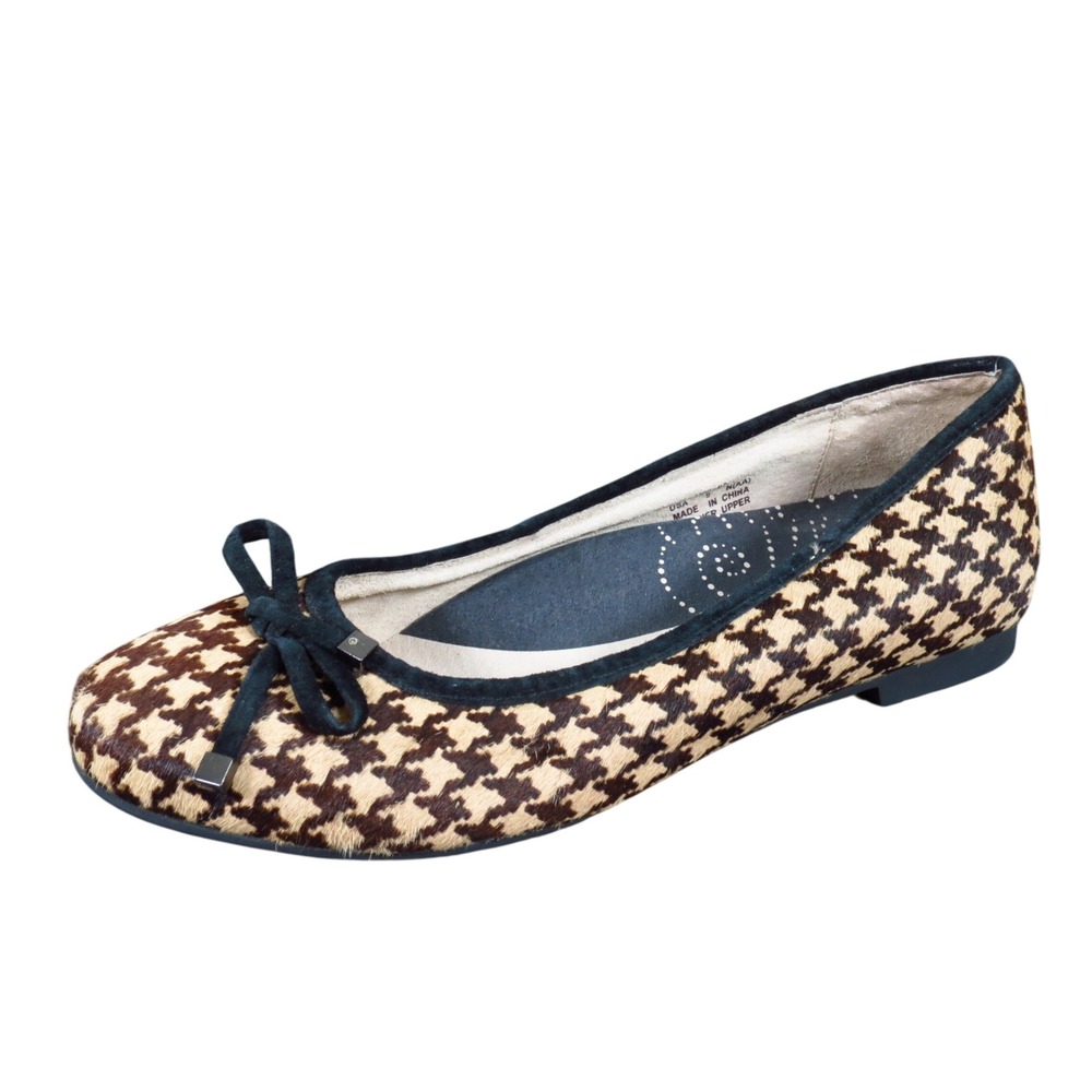 Propet Emma Women Ballet‎ Flat Size 9 Narrow Walking Brown Houndstooth Calf Hair